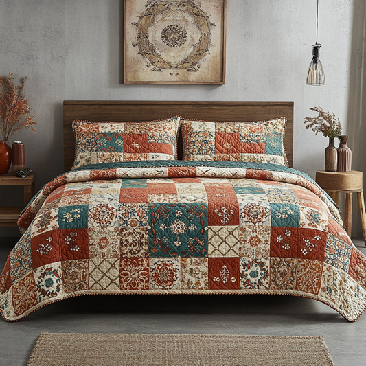 Rustic Autumn Patchwork 3-Piece Quilted Bedding Set NCU0VL988