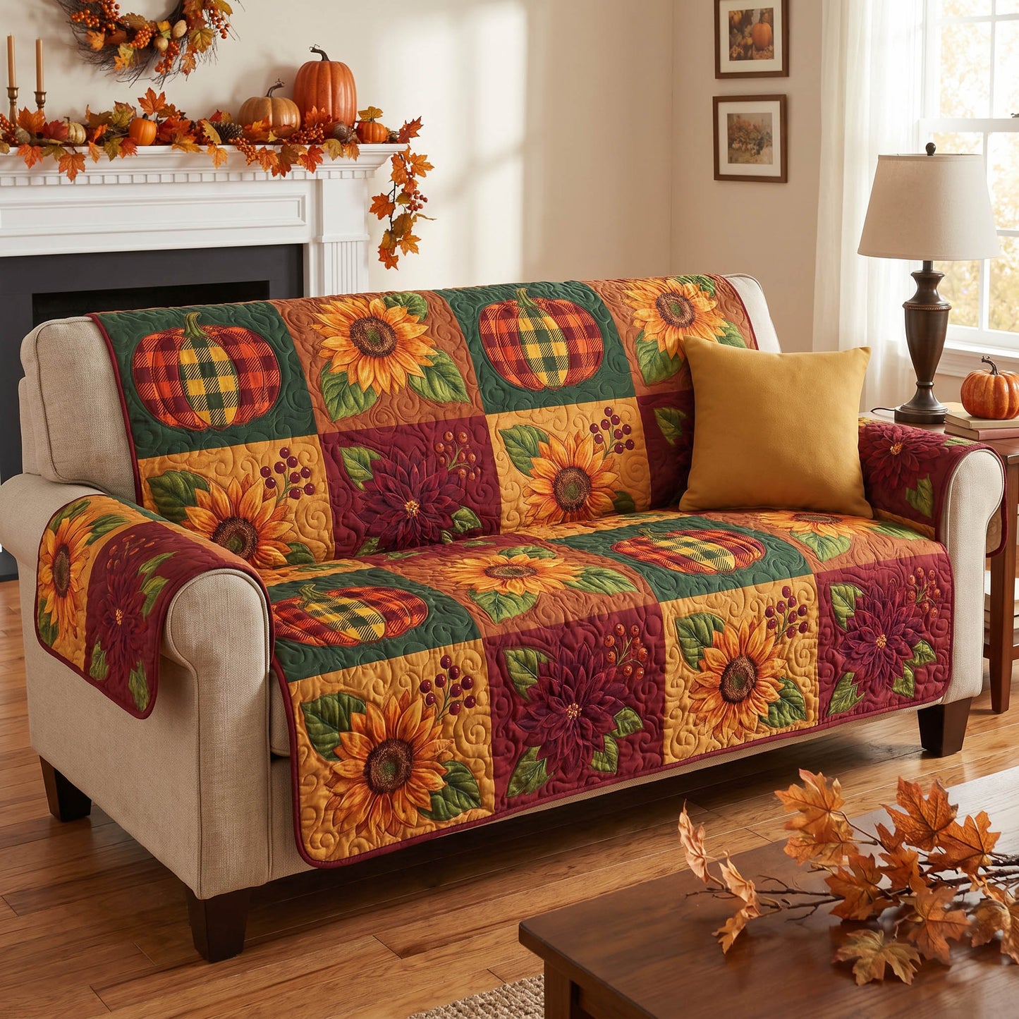 Rustic Autumn Quilted Sofa Cover NCU0TD2879