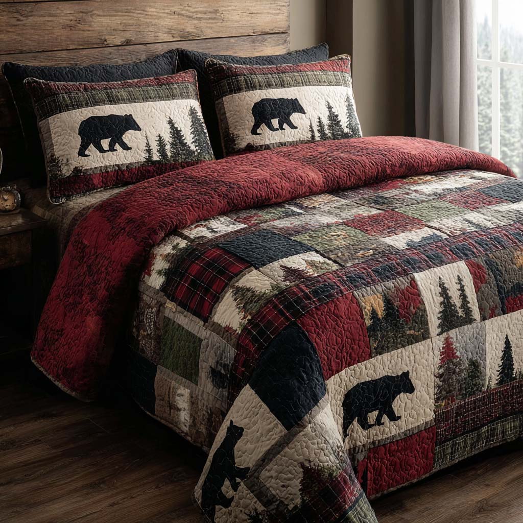 Rustic Bear 3-Piece Quilted Bedding Set NCU0NT11552