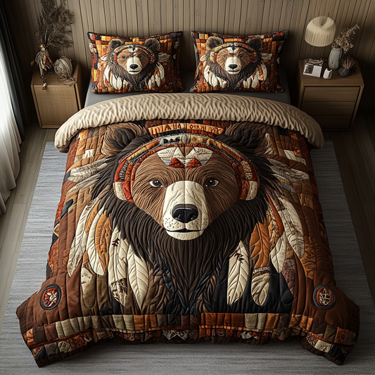Rustic Bear 3-Piece Quilted Bedding Set NCU0VL2536