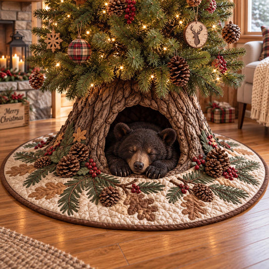 Rustic Bear Winter Den Christmas Quilted Tree Skirt NCU0DV10210