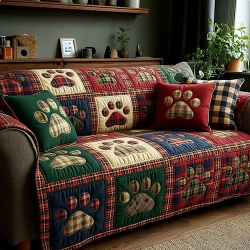 Rustic Blend Love Paw Quilted Sofa Cover NCU0NT11542