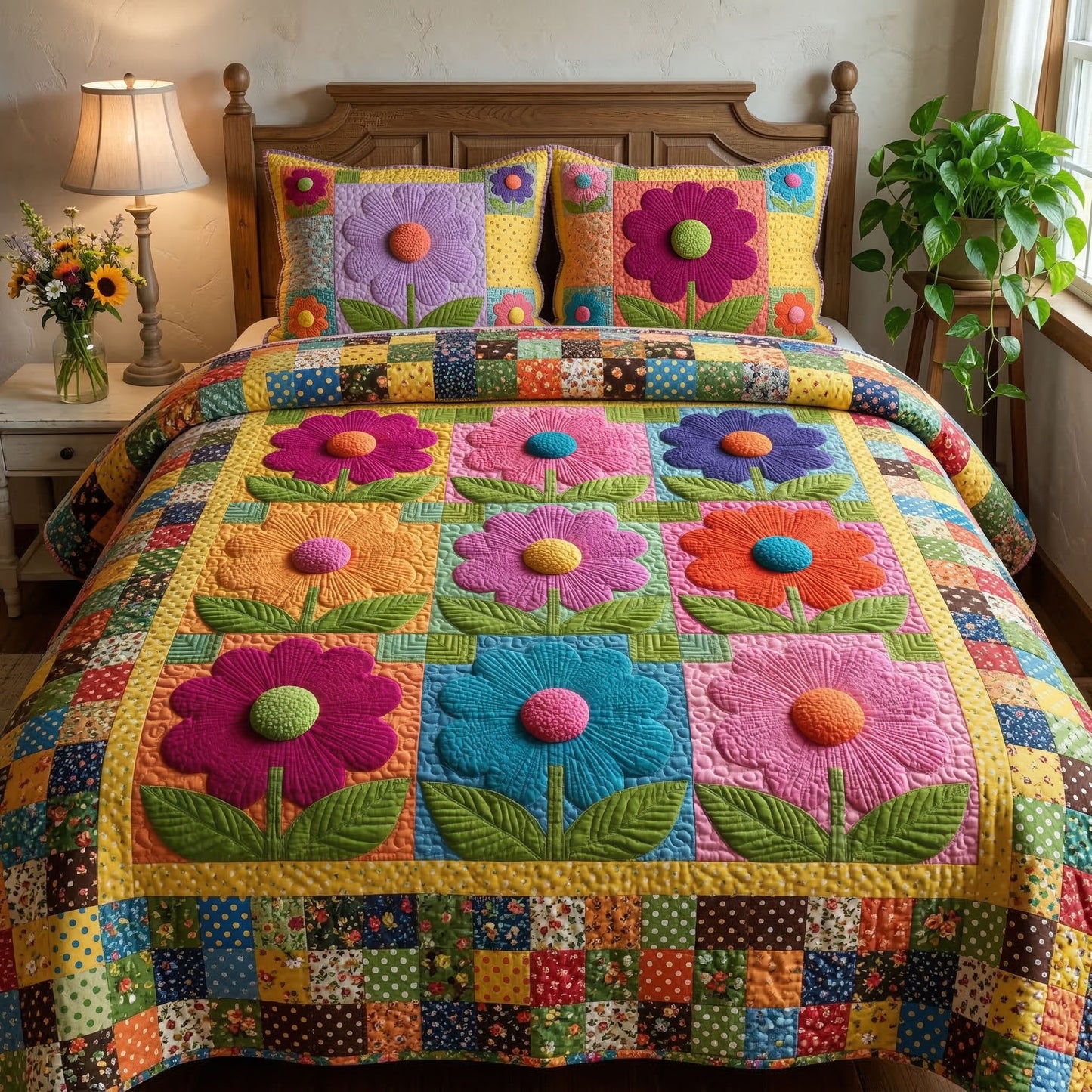 Rustic Bloom Garden 3-Piece Quilted Bedding Set NCU0PT11541