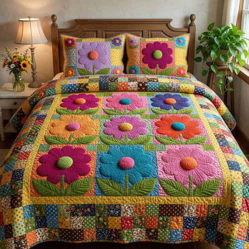 Rustic Bloom Garden 3-Piece Quilted Bedding Set NCU0PT11541