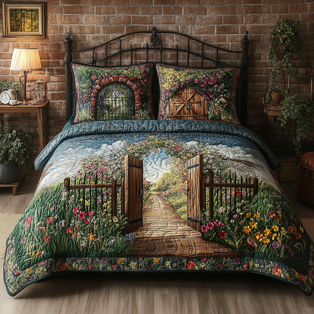Rustic Bloom Gate 3-Piece Quilted Bedding Set NCU0VL2590