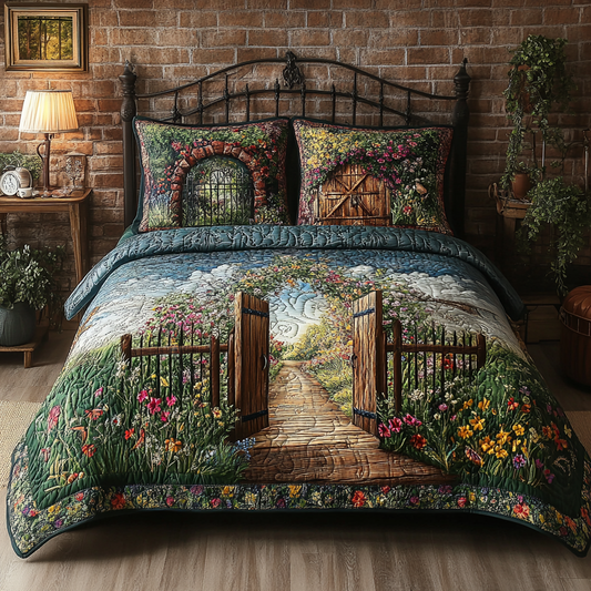 Rustic Bloom Gate 3-Piece Quilted Bedding Set NCU0VL2590