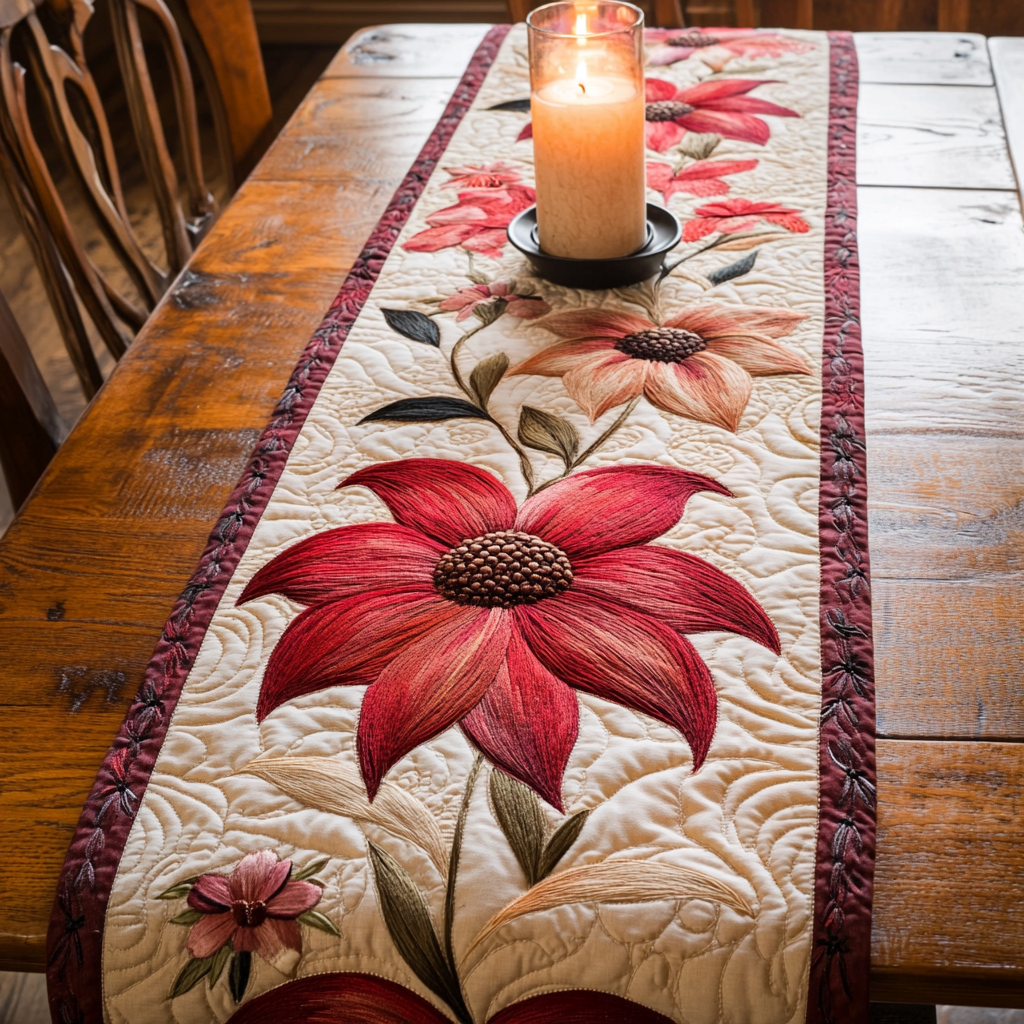 Rustic Blossoms Quilted Table Runner NCU0VH4347