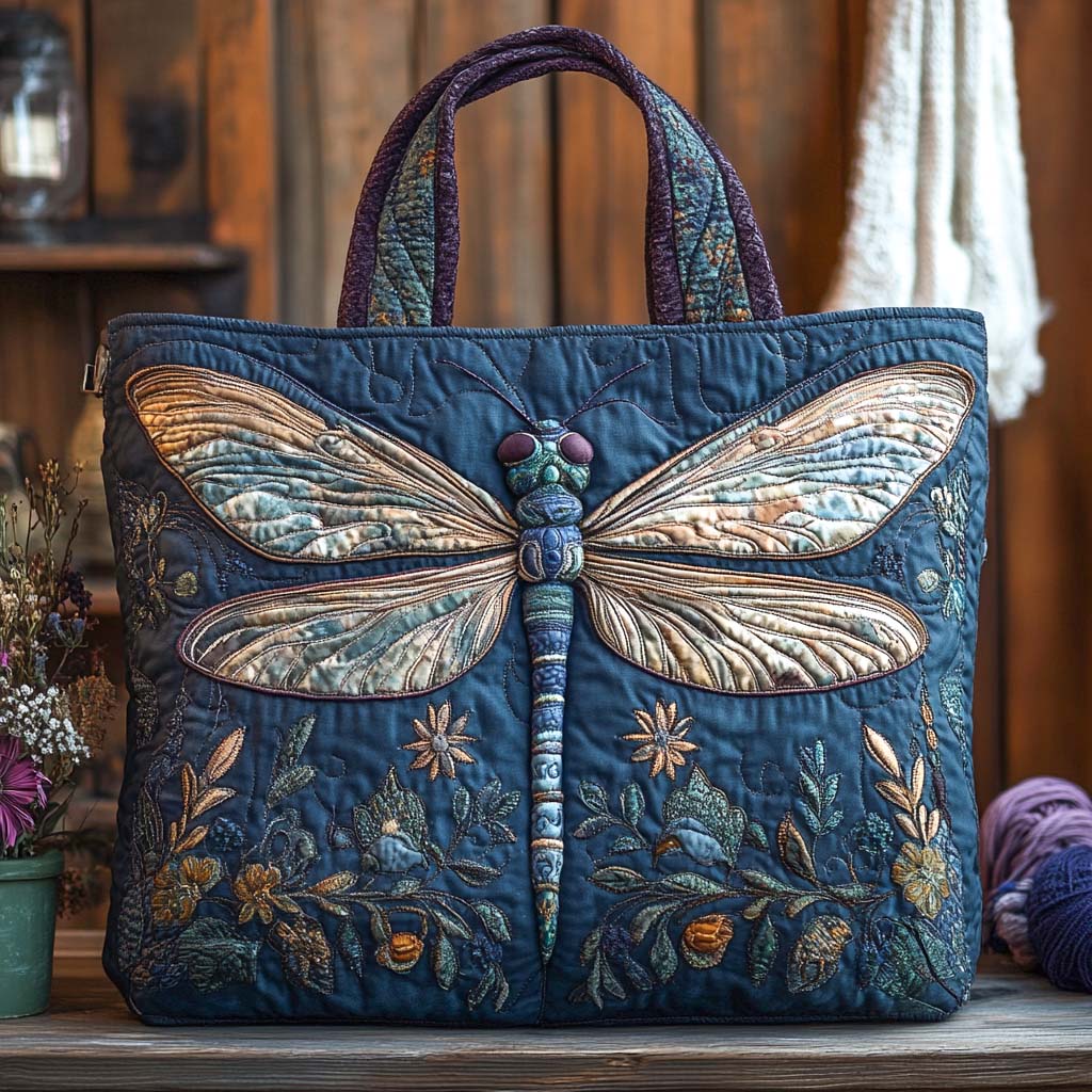 Rustic Blue Meadow Quilted Tote Bag NCU0XD1701