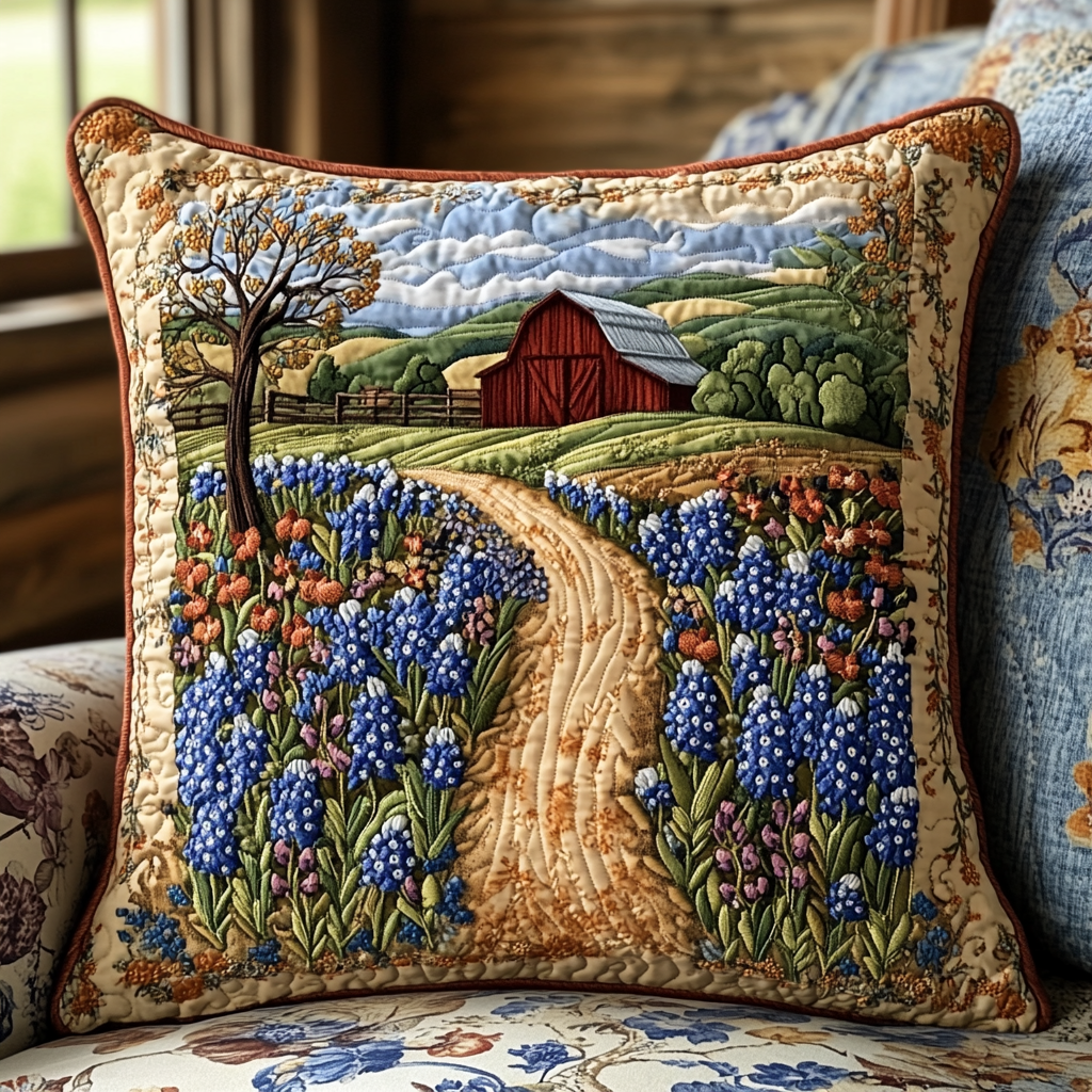 Rustic Bluebonnet Quilted Pillow Case NCU0DV4739