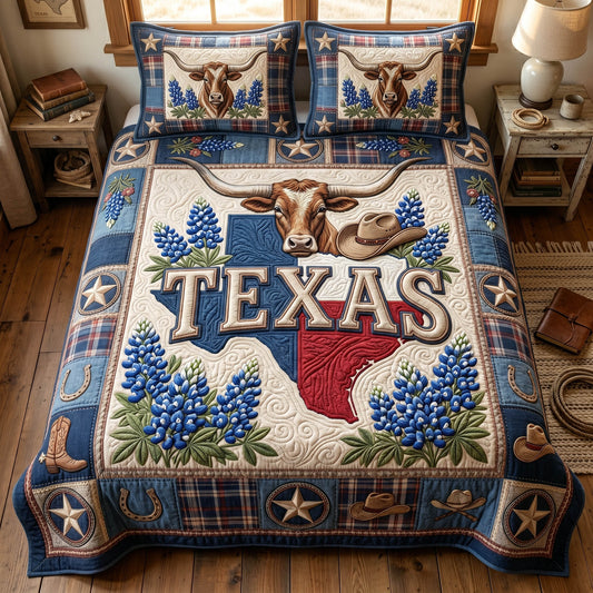 Rustic Bluebonnets 3-Piece Quilted Bedding Set NCU0TD2781