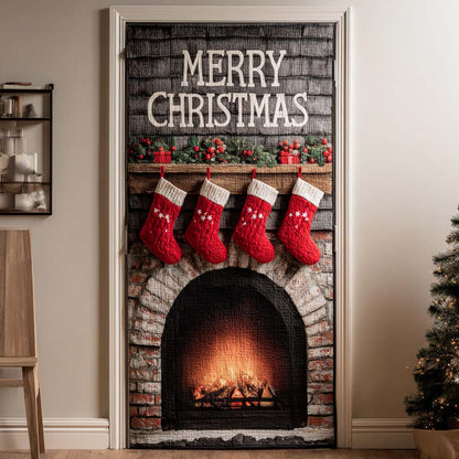 Rustic Brick Fireplace Quilted Door Cover NCU0XD2023