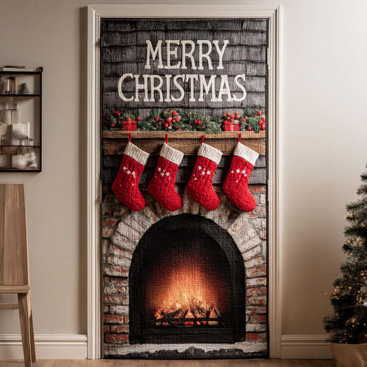 Rustic Brick Fireplace Quilted Door Cover NCU0XD2023