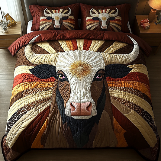 Rustic Bull 3-Piece Quilted Bedding Set NCU0VH3254