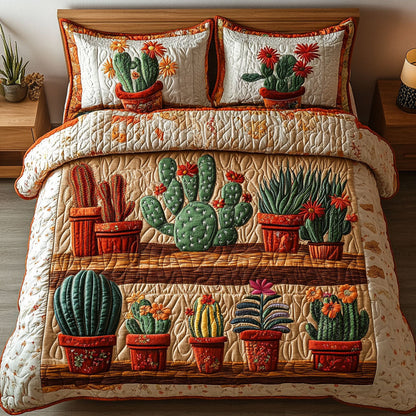 Rustic Cactus Shelves 3-Piece Quilted Bedding Set NCU0NT3001