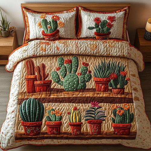 Rustic Cactus Shelves 3-Piece Quilted Bedding Set NCU0NT3001