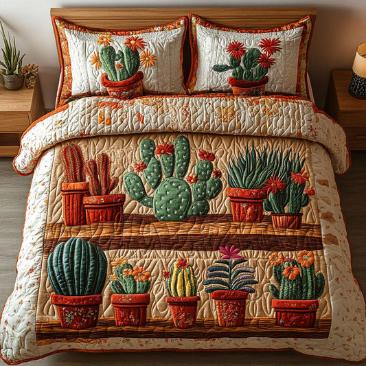 Rustic Cactus Shelves 3-Piece Quilted Bedding Set NCU0NT3001