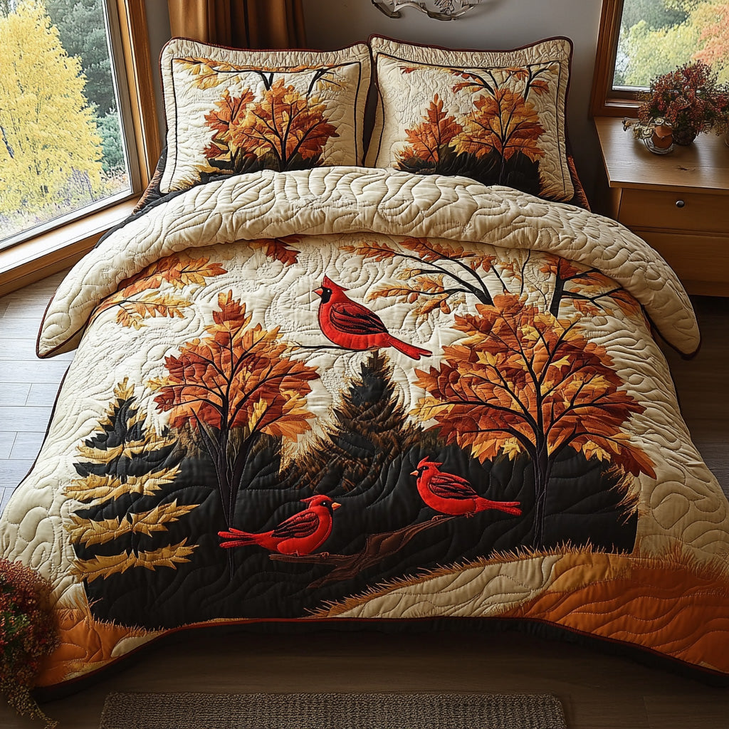 Rustic Cardinal 3-Piece Quilted Bedding Set NCU0DV6676