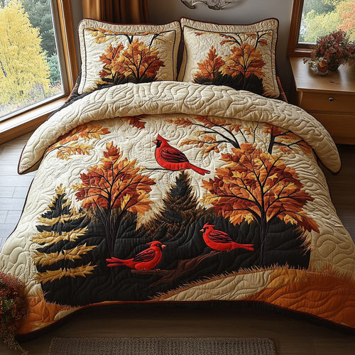 Rustic Cardinal 3-Piece Quilted Bedding Set NCU0DV6676