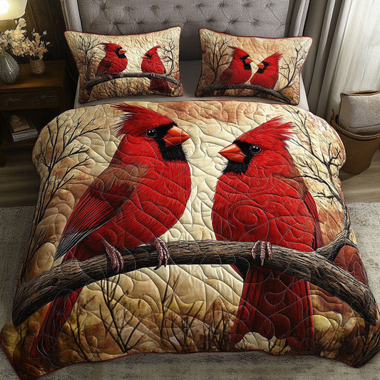 Rustic Cardinals 3-Piece Quilted Bedding Set NCU0NT5019