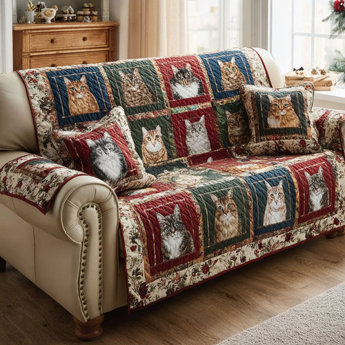 Rustic Cat Charm Quilted Sofa Cover NCU0HH1752