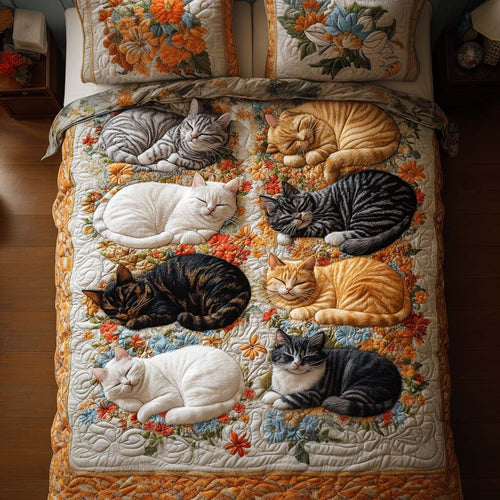 Rustic Cat Garden 3-Piece Quilted Bedding Set NCU0NT8275