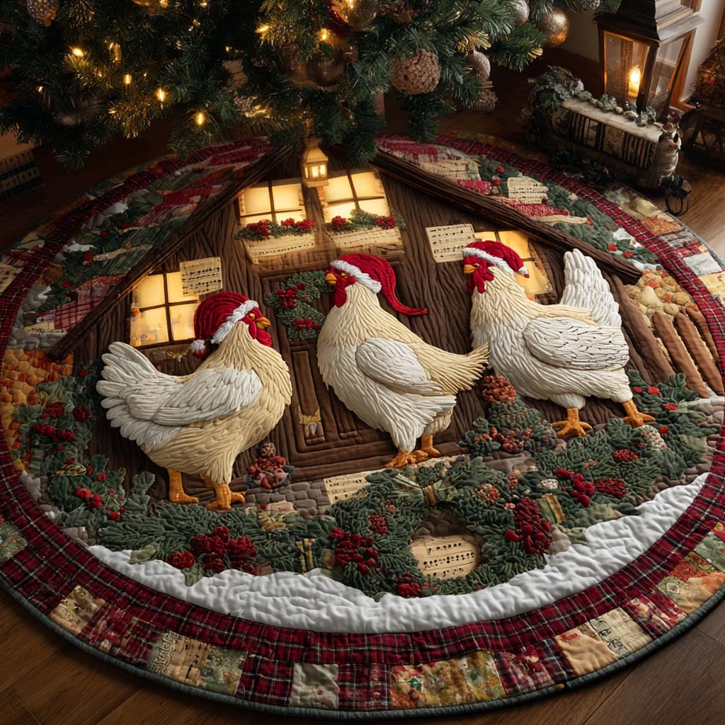 Rustic Christmas Roosters Quilted Tree Skirt NCU0XD1991