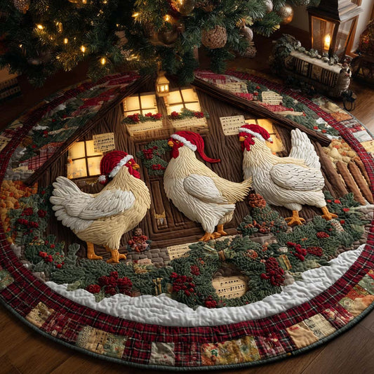 Rustic Christmas Roosters Quilted Tree Skirt NCU0XD1991