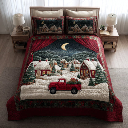 Rustic Christmas Village Barn 3-Piece Quilted Bedding Set NCU0HH882