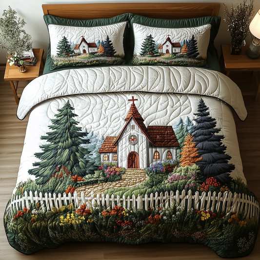 Rustic Church 3-Piece Quilted Bedding Set NCU0DK7999