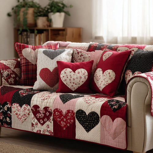 Rustic Comfort Hearts Quilted Sofa Cover NCU0NT11884