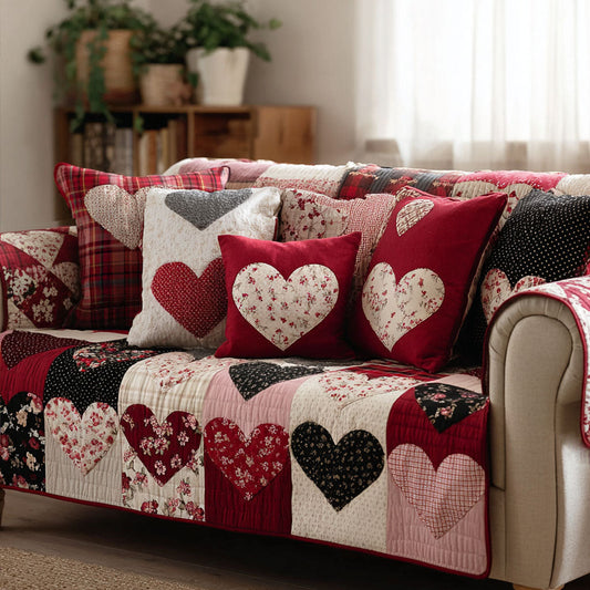 Rustic Comfort Hearts Quilted Sofa Cover NCU0NT11884