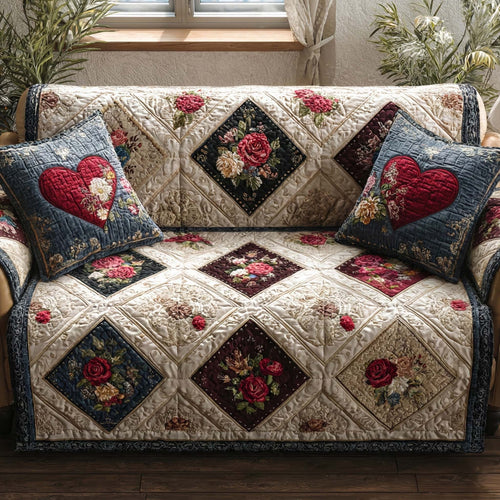Rustic Country Heart Quilted Sofa Cover NCU0XD2205