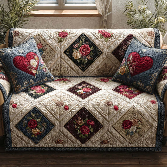 Rustic Country Heart Quilted Sofa Cover NCU0XD2205