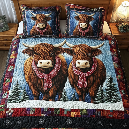 Rustic Cow 3-Piece Quilted Bedding Set NCU0TL2371