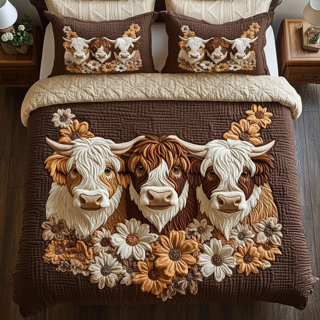 Rustic Cow 3-Piece Quilted Bedding Set NCU0VH4329 – Vantique