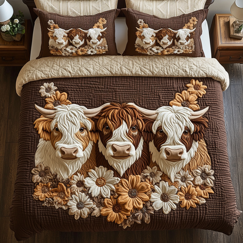Rustic Cow 3-Piece Quilted Bedding Set NCU0VH4329