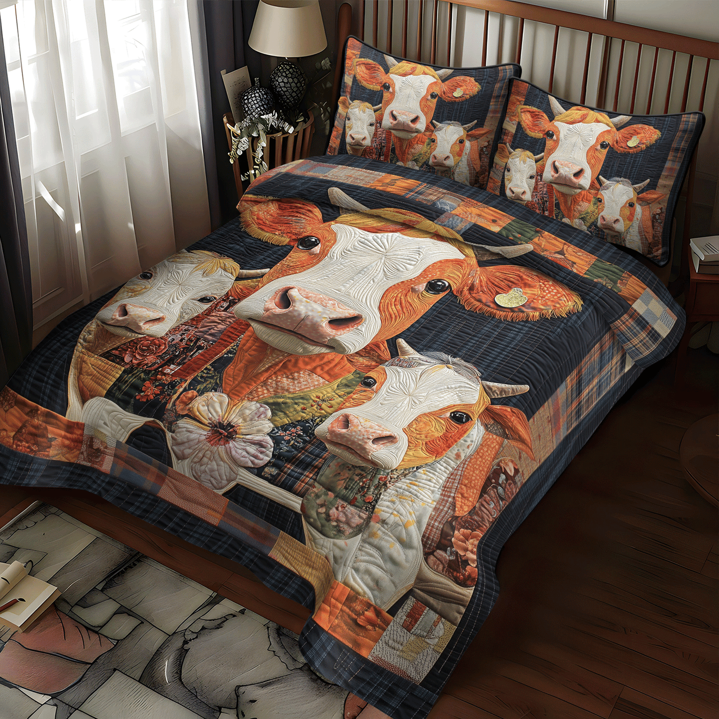 Rustic Cowscape 3-Piece Quilted Bedding Set NCU0TH1386