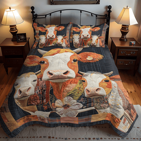Rustic Cowscape 3-Piece Quilted Bedding Set NCU0TH1386