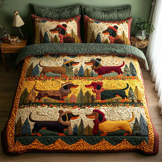 Rustic Dachshund 3-Piece Quilted Bedding Set NCU0NT9064