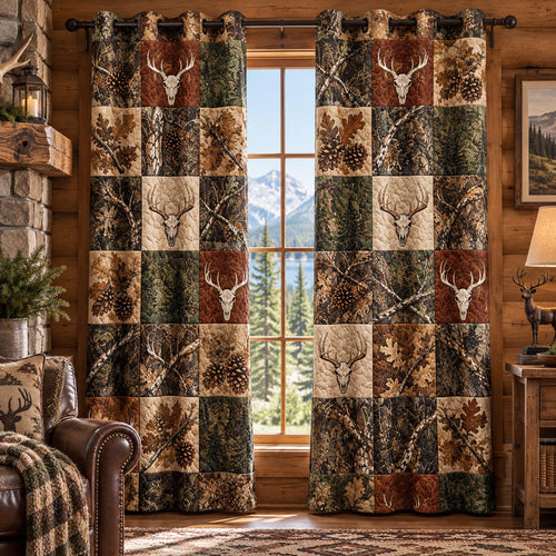 Rustic Deer Lodge Quilted Curtains NCU0DV10395