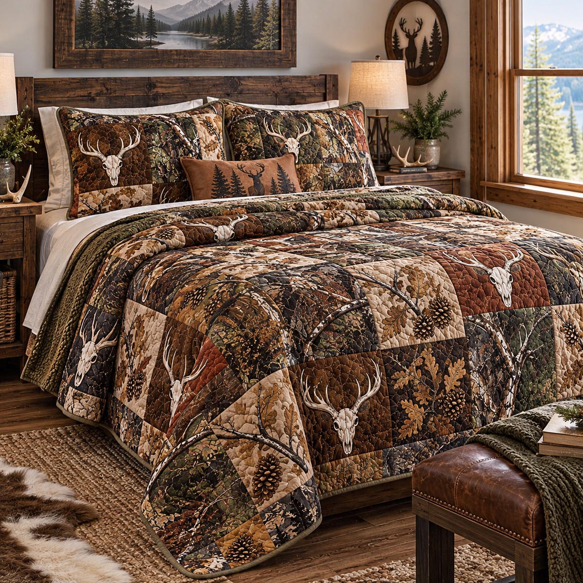Rustic Deer Wilderness 3-Piece Quilted Bedding Set NCU0DV10499