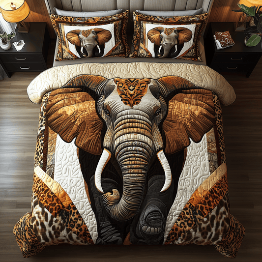 Rustic Elephant Elegance 3-Piece Quilted Bedding Set NCU0TH2594