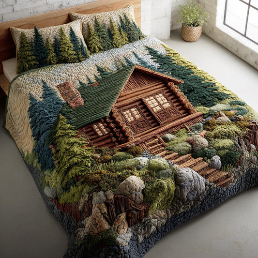 Rustic Evergreen Path 3-Piece Quilted Bedding Set NCU0TD1824