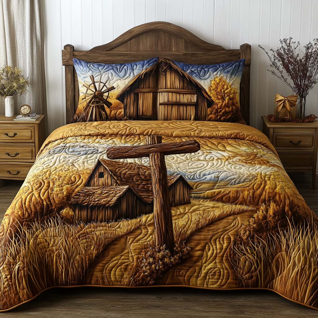 Rustic Faith Cross 3-Piece Quilted Bedding Set NCU0NT7823