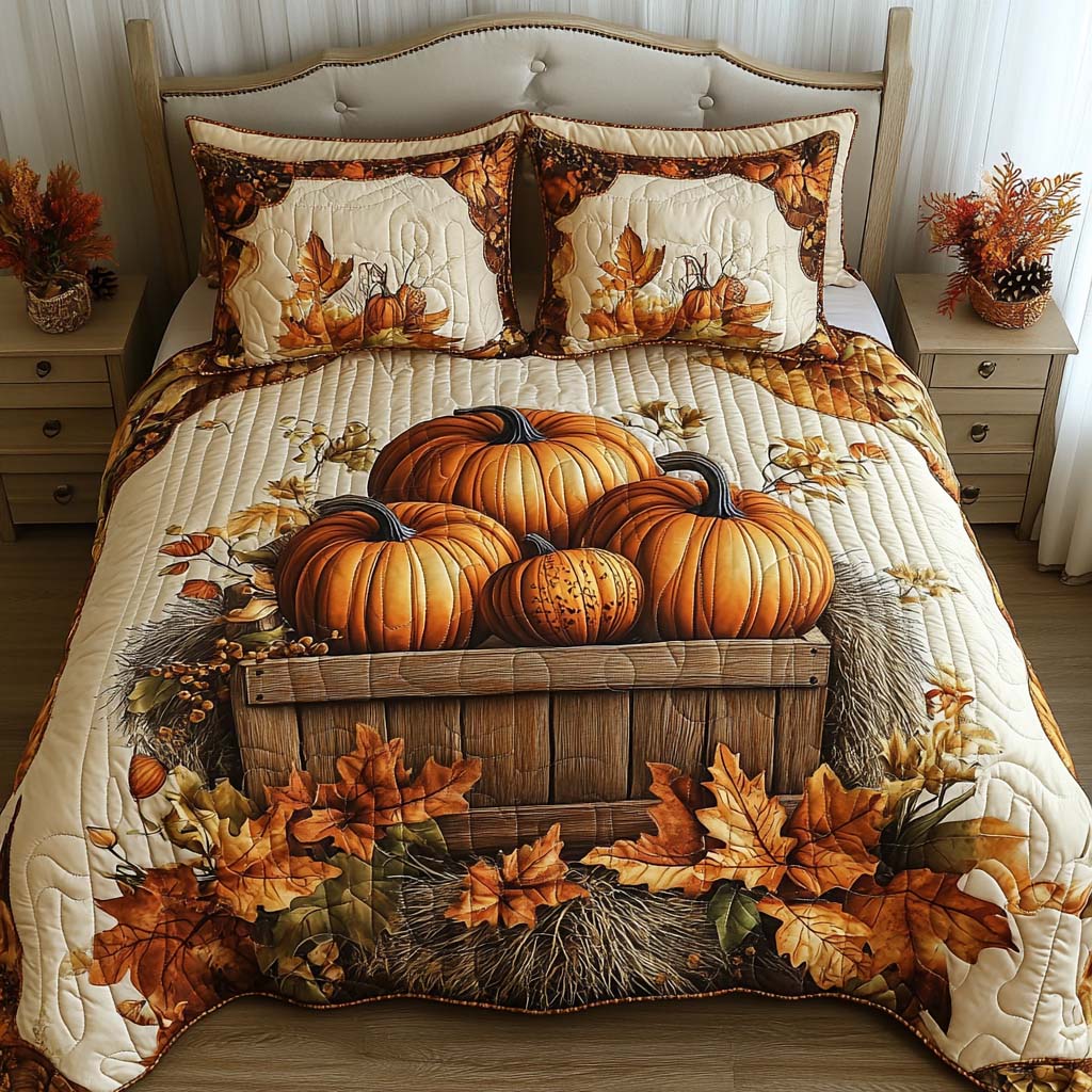 Rustic Fall Nest 3-Piece Quilted Bedding Set NCU0NT8771