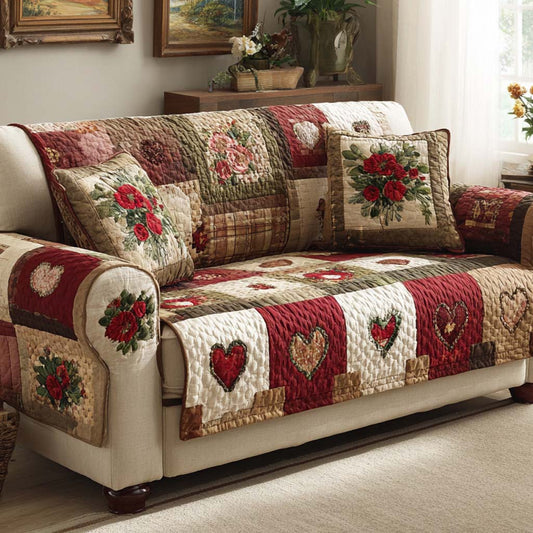 Rustic Farmhouse Heart Quilted Sofa Cover NCU0XD2246
