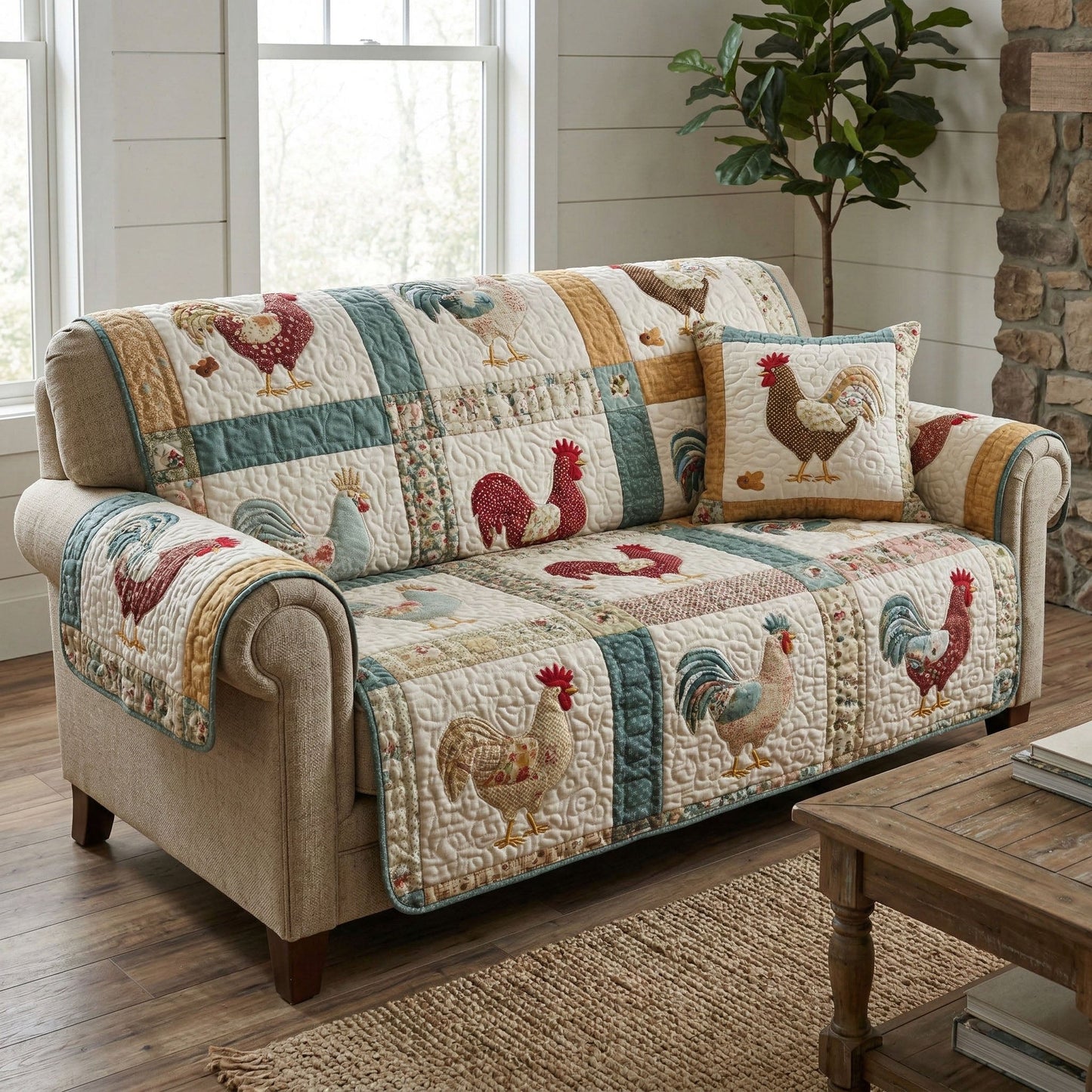 Rustic Farmhouse Quilted Sofa Cover NCU0NT12389