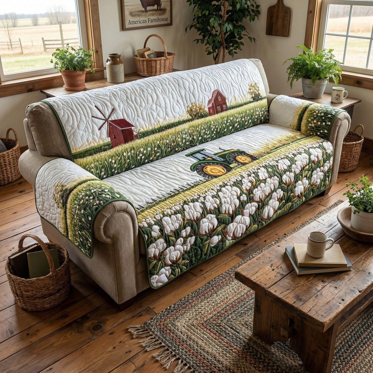 Rustic Field Escape Quilted Sofa Cover NCU0PT11404