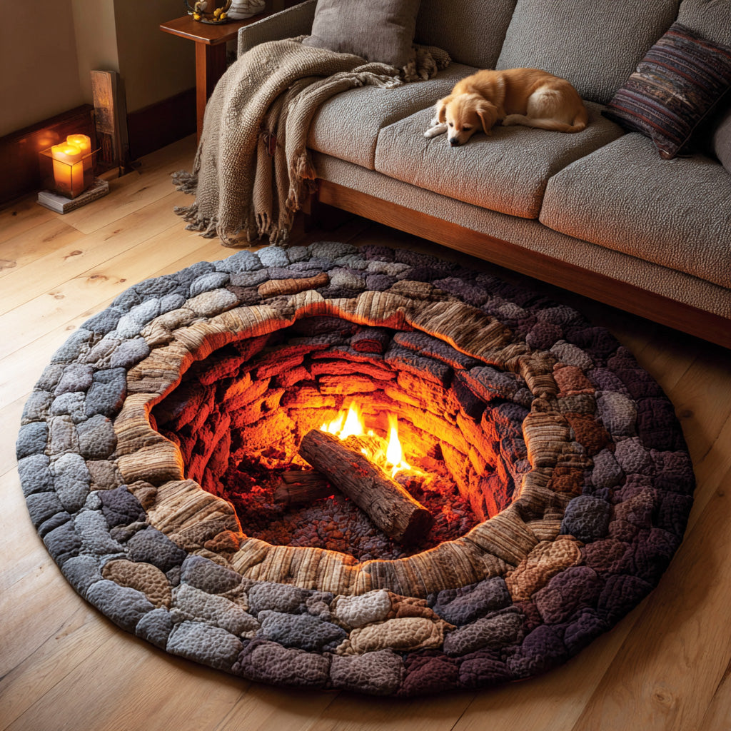 Rustic Fire Gathering Quilted Round Mat NCU0TD1652