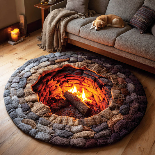 Rustic Fire Gathering Quilted Round Mat NCU0TD1652